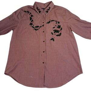 Karen Scott‎ Women's Red Gingham Christmas Holiday Holly Berry Embroidered Shirt